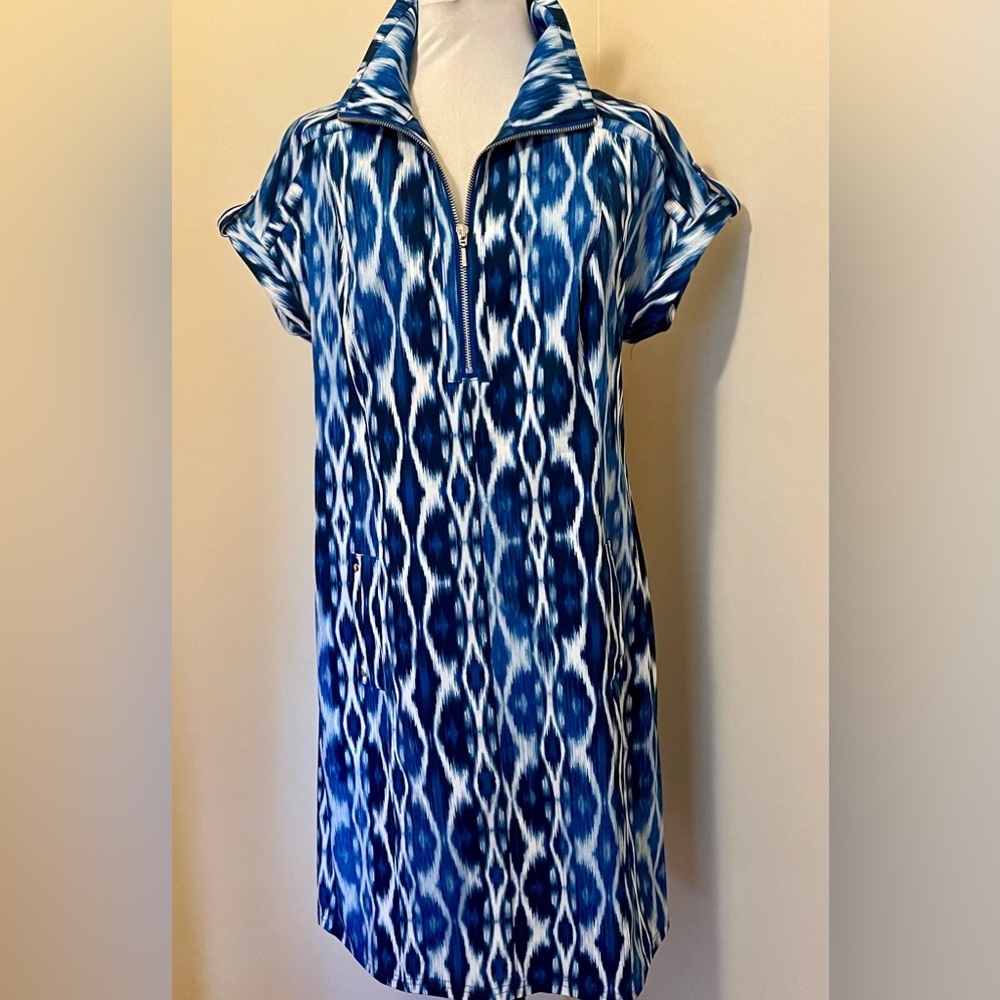 Chicos Zenergy Blue Ikat Dress